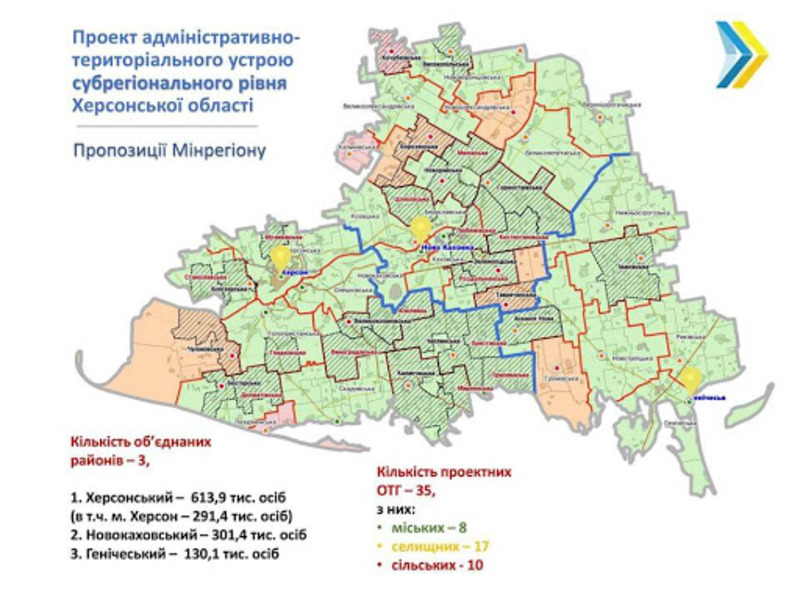 Кабінет міністрів України вважає, що в Херсонській області слід залишити три райони