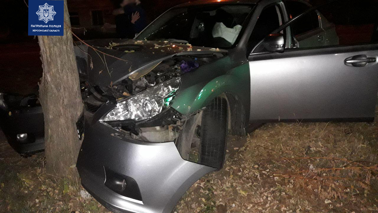 У Херсоні п’яний водій врізався у дерево та розтрощив своє авто, - ФОТО